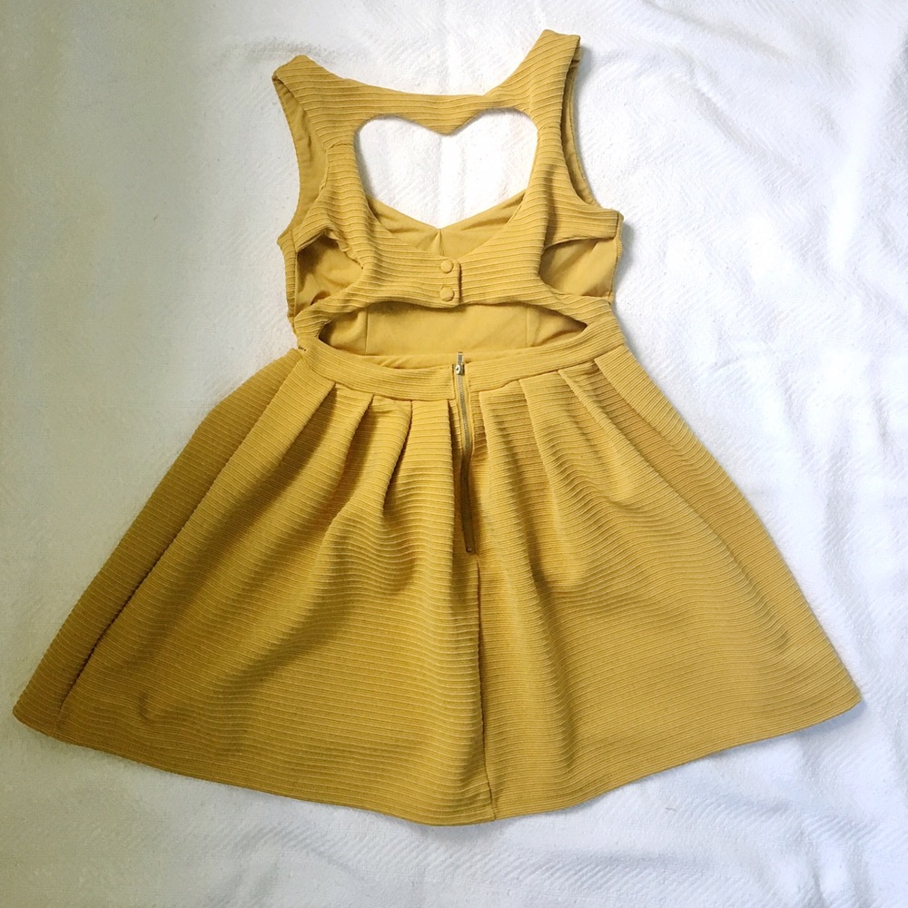 Mustard yellow dress with heart cutout back